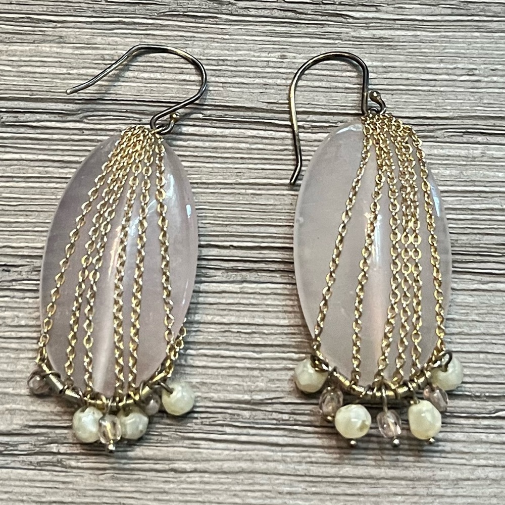BCBG MaxAzria Oval Rose Quartz 14K Gold Chain Earrings